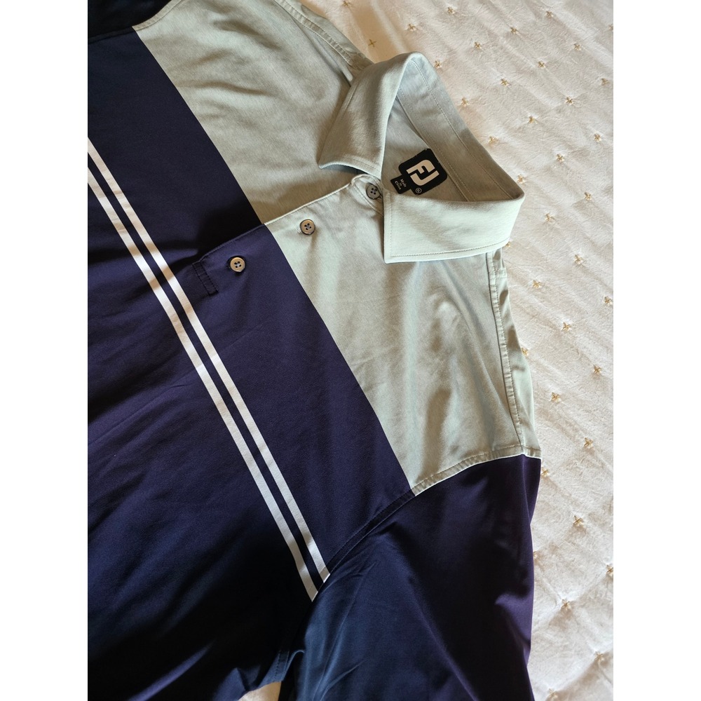 FootJoy Mens ProDry Golf Polo Shirt XL Navy Blue Colorblock The Bear Trace Logo